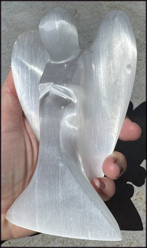 6" XXL White Satin Spar Selenite Praying ANGEL - Clarity, Calm - 1lb+