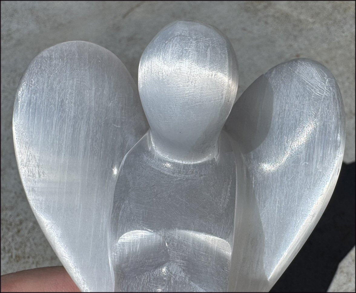 4.25" XL White Satin Spar Selenite Praying ANGEL - Clarity, Calm - 1 /2lb+