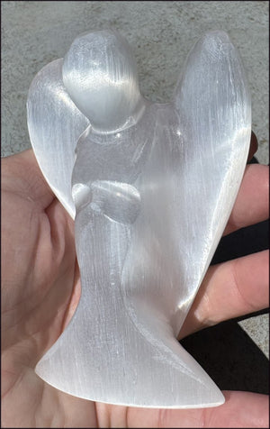 4.25" XL White Satin Spar Selenite Praying ANGEL - Clarity, Calm - 1 /2lb+
