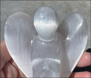 4.25" XL White Satin Spar Selenite Praying ANGEL - Clarity, Calm - 1 /2lb+