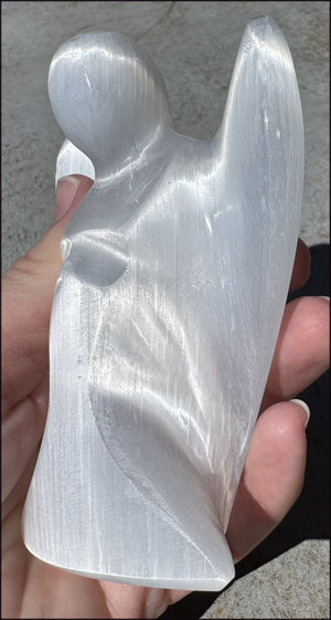 4.25" XL White Satin Spar Selenite Praying ANGEL - Clarity, Calm - 1 /2lb+