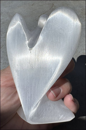4.25" XL White Satin Spar Selenite Praying ANGEL - Clarity, Calm - 1 /2lb+