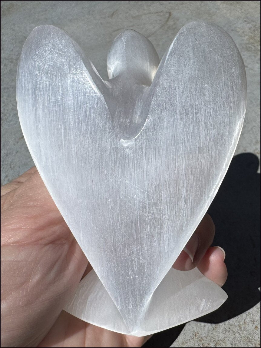 4.25" XL White Satin Spar Selenite Praying ANGEL - Clarity, Calm - 1 /2lb+