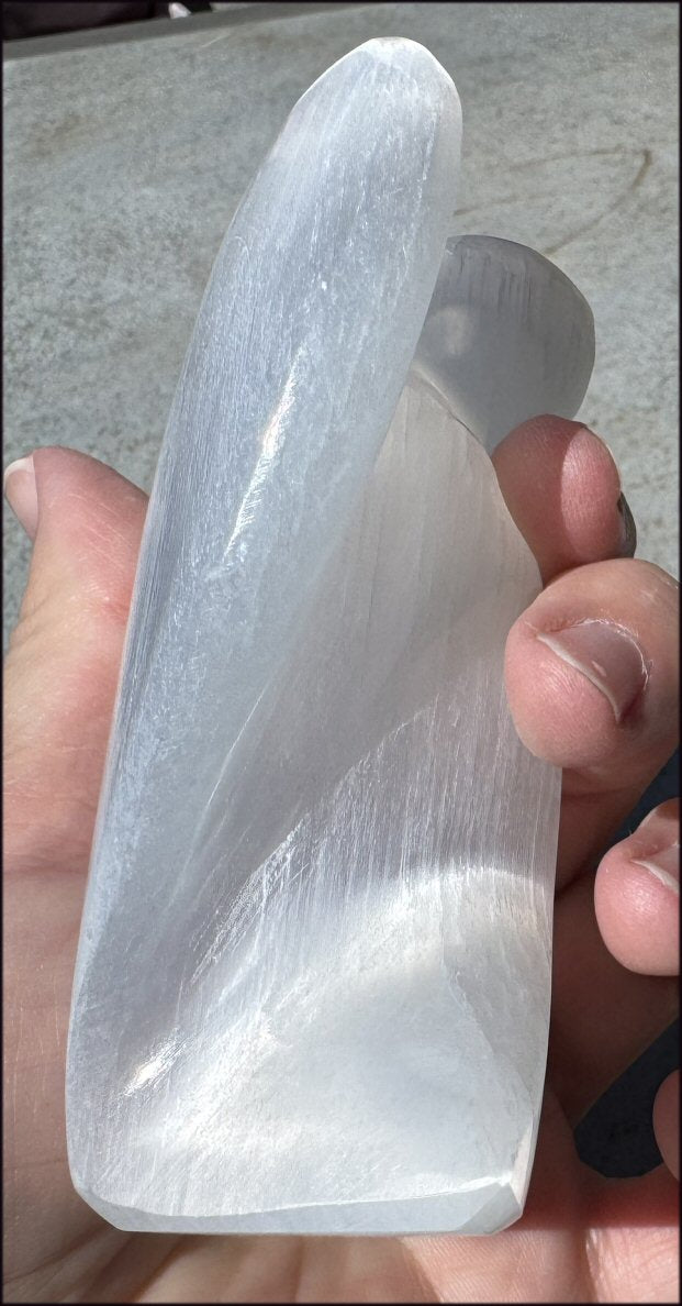 4.25" XL White Satin Spar Selenite Praying ANGEL - Clarity, Calm - 1 /2lb+