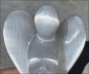 4.25" XL White Satin Spar Selenite Praying ANGEL - Clarity, Calm - 1 /2lb+
