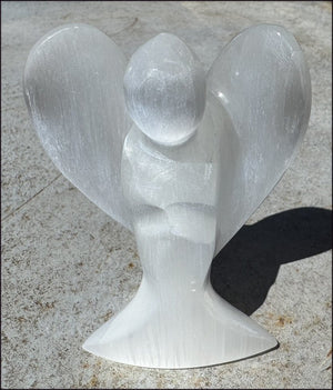 4.25" XL White Satin Spar Selenite Praying ANGEL - Clarity, Calm - 1 /2lb+
