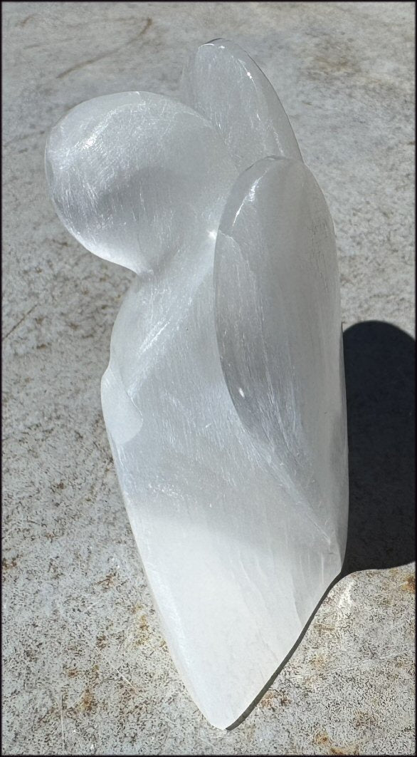 4.25" XL White Satin Spar Selenite Praying ANGEL - Clarity, Calm - 1 /2lb+