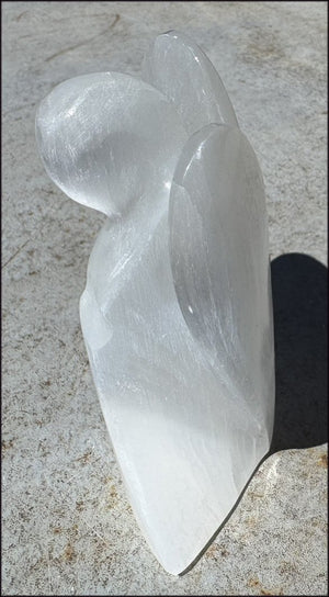 4.25" XL White Satin Spar Selenite Praying ANGEL - Clarity, Calm - 1 /2lb+
