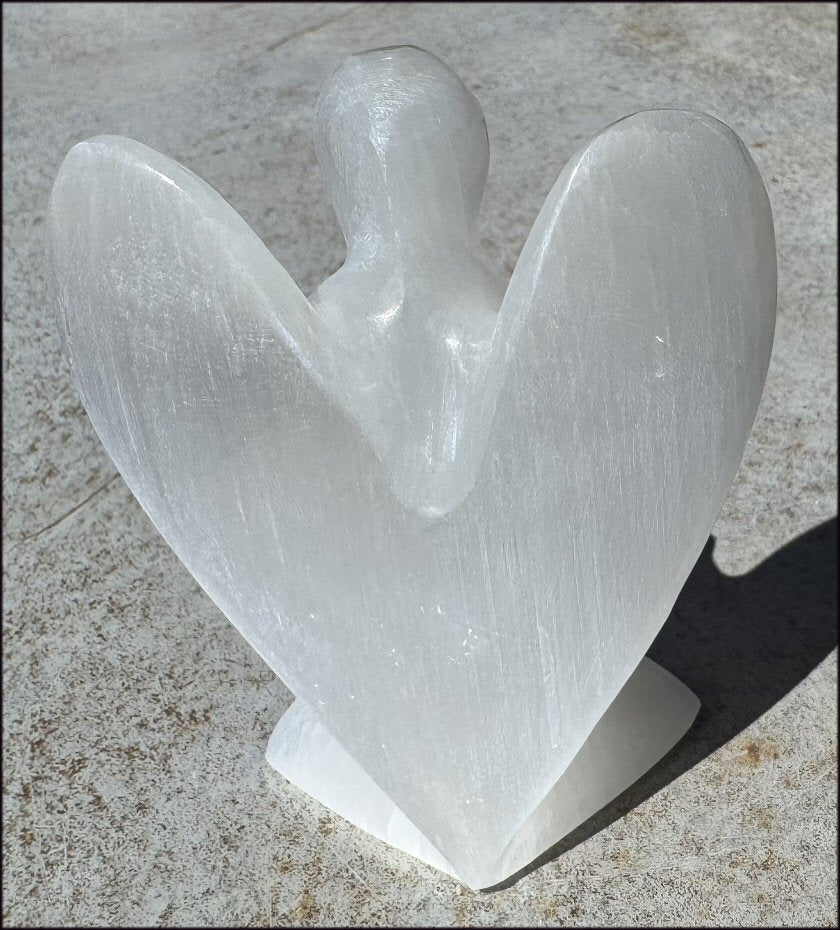 4.25" XL White Satin Spar Selenite Praying ANGEL - Clarity, Calm - 1 /2lb+