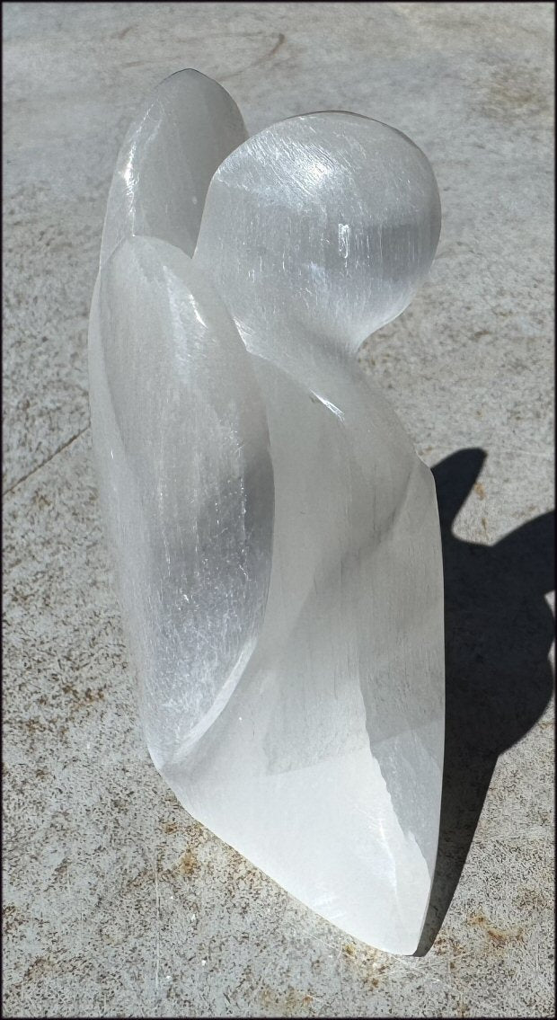 4.25" XL White Satin Spar Selenite Praying ANGEL - Clarity, Calm - 1 /2lb+