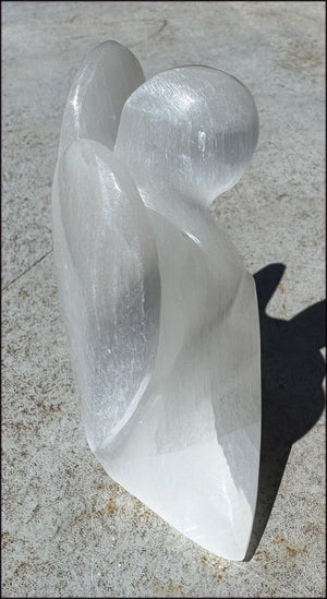 4.25" XL White Satin Spar Selenite Praying ANGEL - Clarity, Calm - 1 /2lb+
