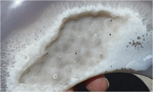 Lg. Agate Geode CRESCENT MOON with Druzy lined VUG, Dendritic inclusions