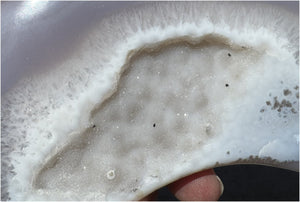 Lg. Agate Geode CRESCENT MOON with Druzy lined VUG, Dendritic inclusions