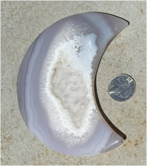 Lg. Agate Geode CRESCENT MOON with Druzy lined VUG, Dendritic inclusions