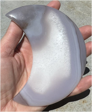 Lg. Agate Geode CRESCENT MOON with Druzy lined VUG, Dendritic inclusions
