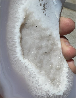 Lg. Agate Geode CRESCENT MOON with Druzy lined VUG, Dendritic inclusions