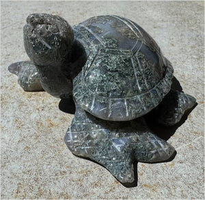 XXL Moss Agate Sea Turtle / Honu Totem - A Gardener's Stone, Abundance