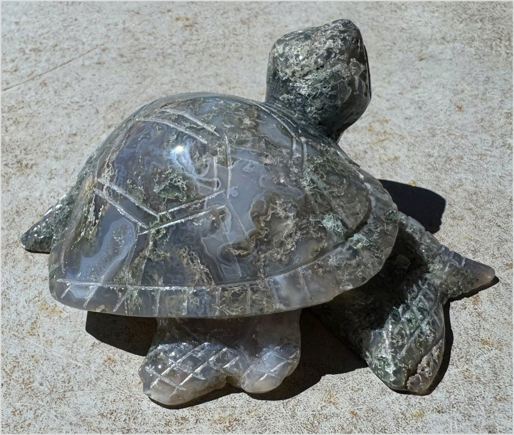 XXL Moss Agate Sea Turtle / Honu Totem - A Gardener's Stone, Abundance