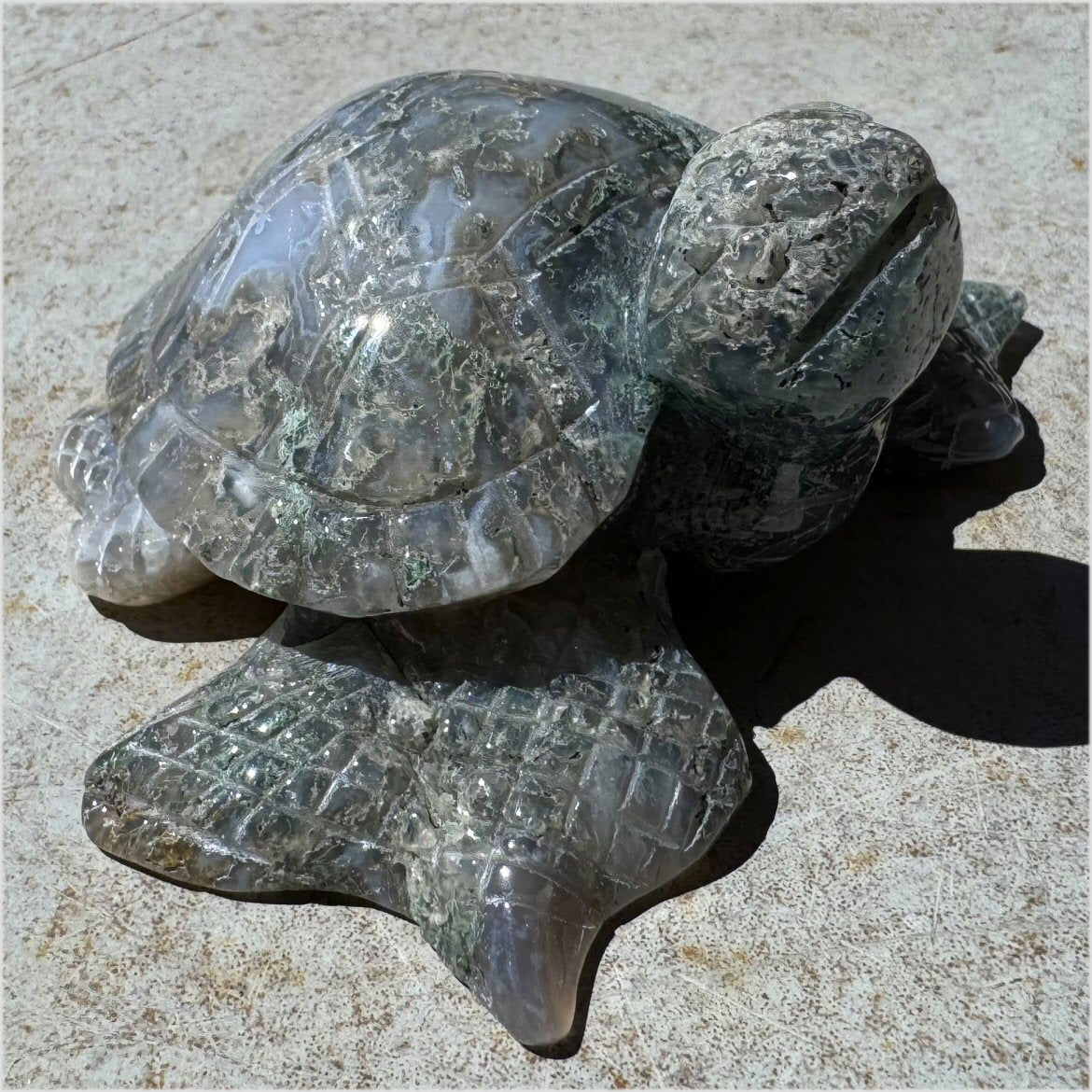 XXL Moss Agate Sea Turtle / Honu Totem - A Gardener's Stone, Abundance