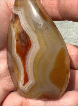 Carnelian FLAME OF LIFE Standing Stone with Cool VUGS - Joy, Courage