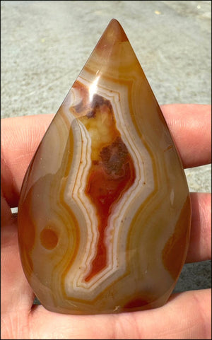 Carnelian FLAME OF LIFE Standing Stone with Cool VUGS - Joy, Courage