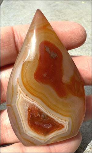 Carnelian FLAME OF LIFE Standing Stone with Cool VUGS - Joy, Courage