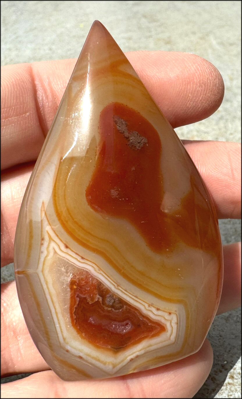 Carnelian FLAME OF LIFE Standing Stone with Cool VUGS - Joy, Courage