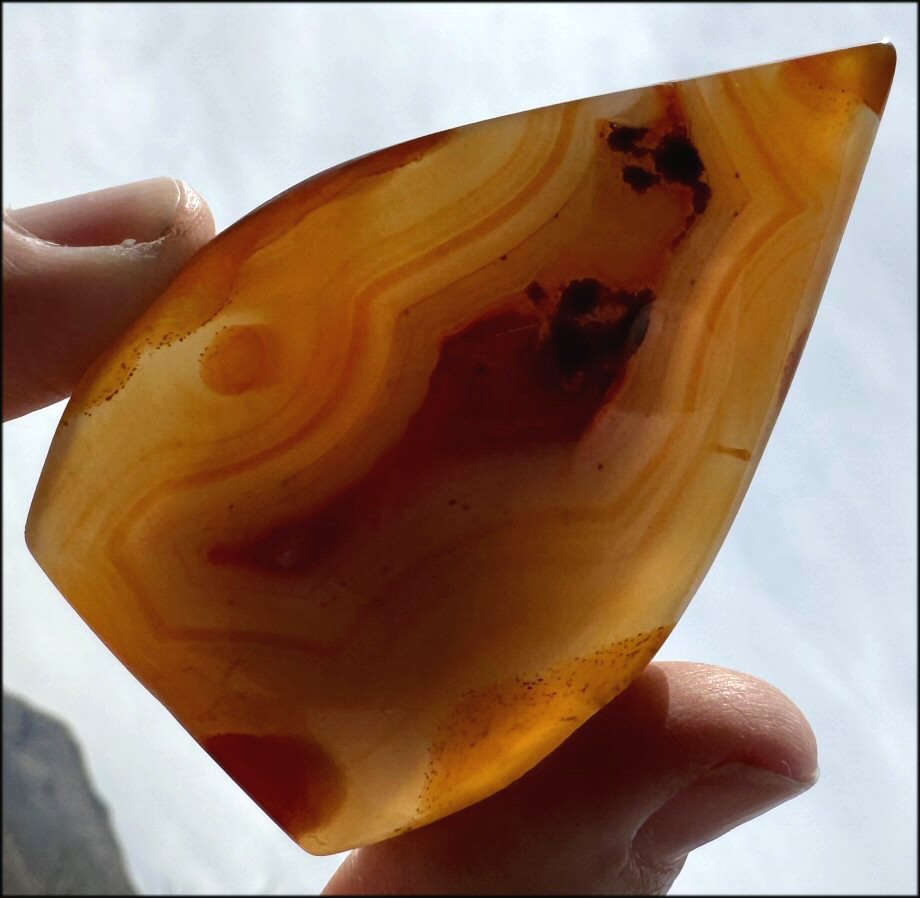 Carnelian FLAME OF LIFE Standing Stone with Cool VUGS - Joy, Courage