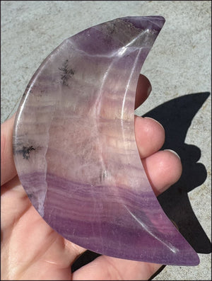 Banded Purple Fluorite CRESCENT MOON Bowl / Dish with Dendritic inclusions