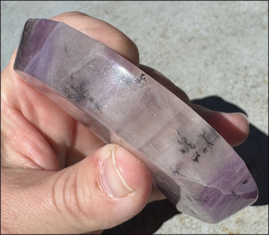 Banded Purple Fluorite CRESCENT MOON Bowl / Dish with Dendritic inclusions
