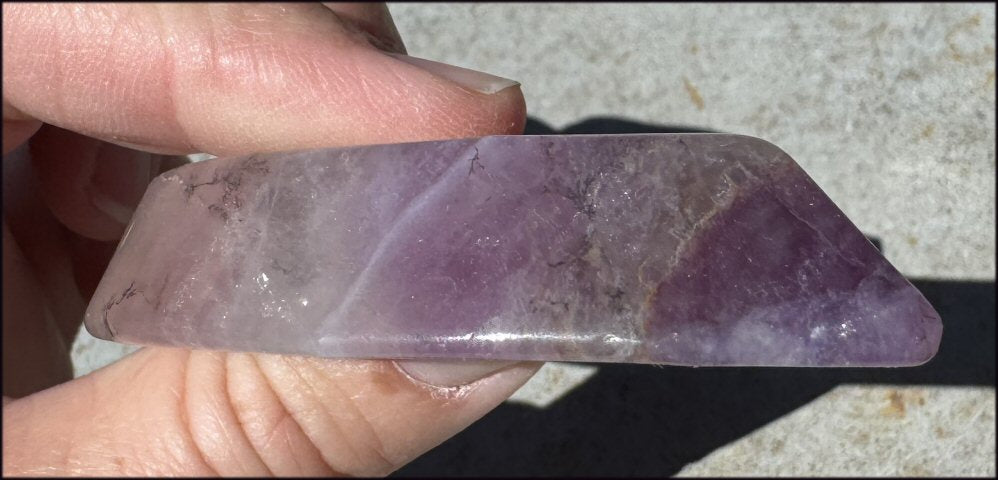 Banded Purple Fluorite CRESCENT MOON Bowl / Dish with Dendritic inclusions