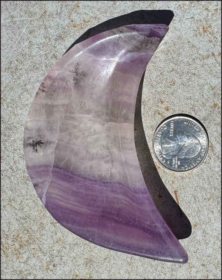 Banded Purple Fluorite CRESCENT MOON Bowl / Dish with Dendritic inclusions