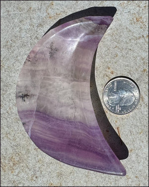 Banded Purple Fluorite CRESCENT MOON Bowl / Dish with Dendritic inclusions