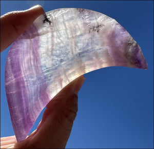 Banded Purple Fluorite CRESCENT MOON Bowl / Dish with Dendritic inclusions