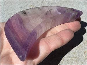 Banded Purple Fluorite CRESCENT MOON Bowl / Dish with Dendritic inclusions