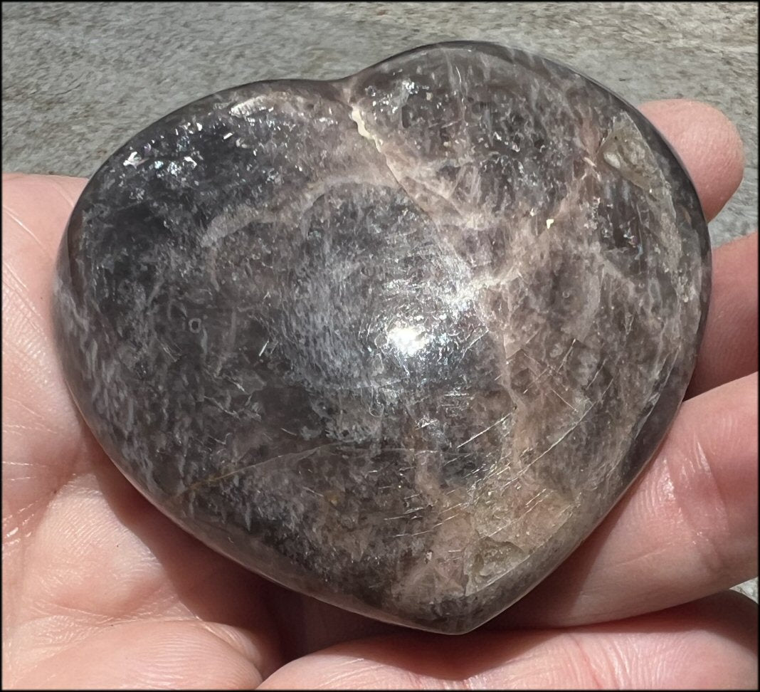 Madagascar Chocolate MOONSTONE Crystal Heart with Rainbows - Grounding, Soothing