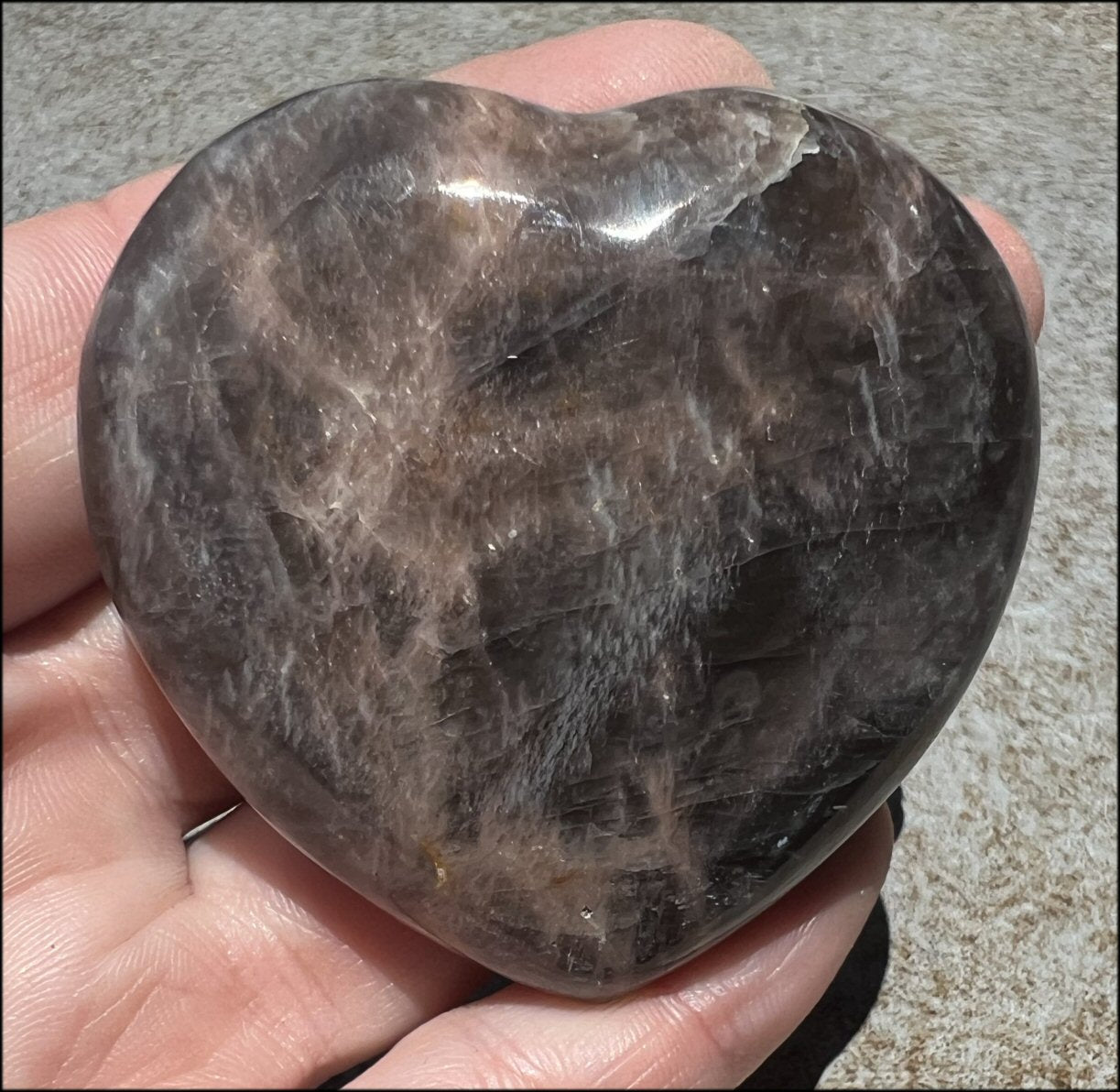 Madagascar Chocolate MOONSTONE Crystal Heart with Rainbows - Grounding, Soothing