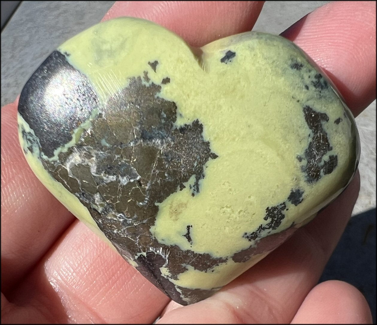 Peruvian GREEN Opal Crystal Heart w/ Lots of Pyrite - Heart Chakra, Stability