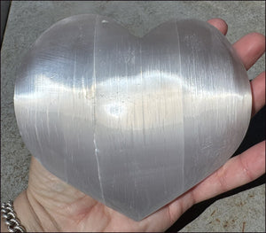 3XL White Satin Spar SELENITE Crystal Heart - Clarity, Remove energy blocks