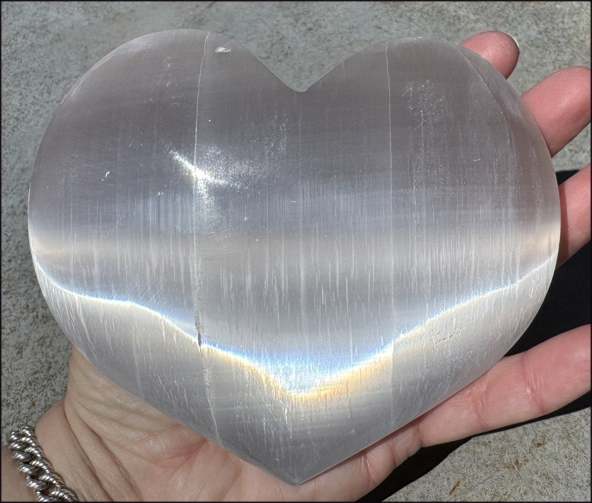 3XL White Satin Spar SELENITE Crystal Heart - Clarity, Remove energy blocks