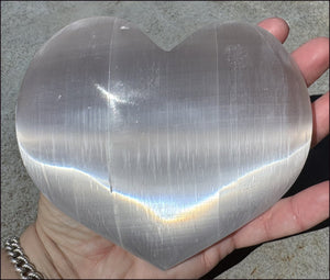3XL White Satin Spar SELENITE Crystal Heart - Clarity, Remove energy blocks