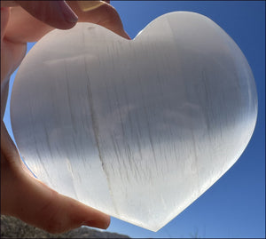 3XL White Satin Spar SELENITE Crystal Heart - Clarity, Remove energy blocks