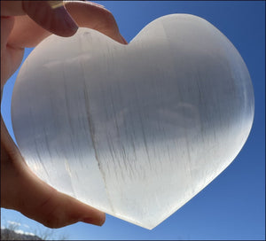 3XL White Satin Spar SELENITE Crystal Heart - Clarity, Remove energy blocks