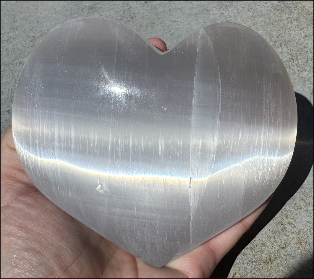 3XL White Satin Spar SELENITE Crystal Heart - Clarity, Remove energy blocks