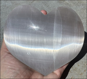 3XL White Satin Spar SELENITE Crystal Heart - Clarity, Remove energy blocks