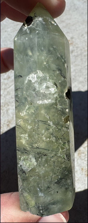 Prehnite Obelisk / Standing Stone with Epidote, Amphibole inclusions, Vugs