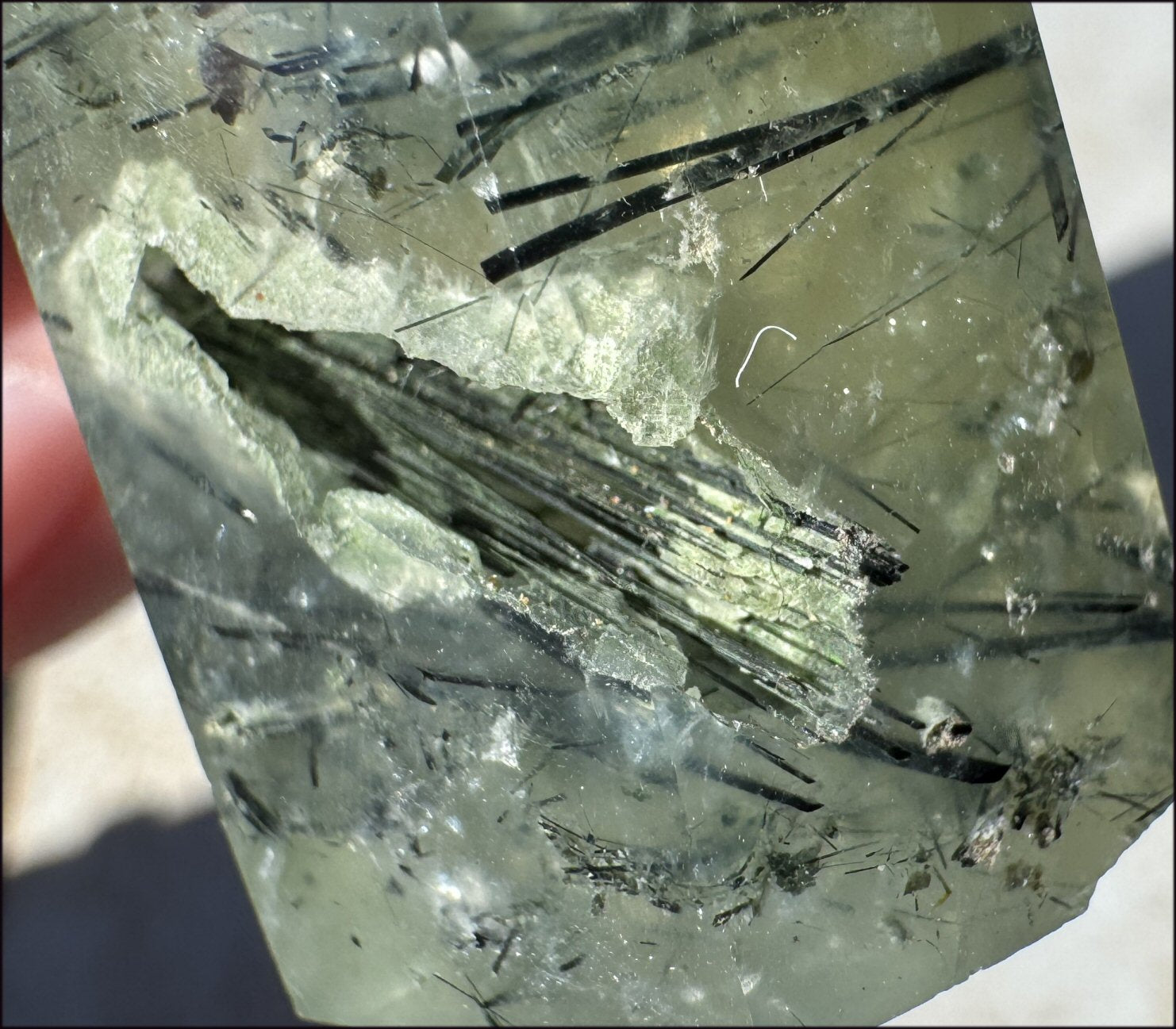 Prehnite Obelisk / Standing Stone with Epidote, Amphibole inclusions, Vugs