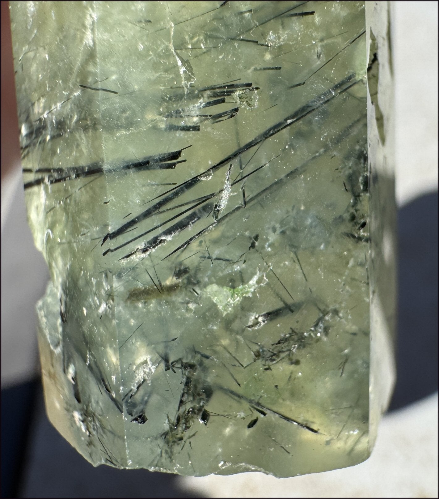 Prehnite Obelisk / Standing Stone with Epidote, Amphibole inclusions, Vugs
