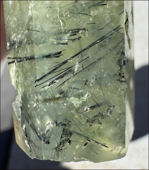 Prehnite Obelisk / Standing Stone with Epidote, Amphibole inclusions, Vugs