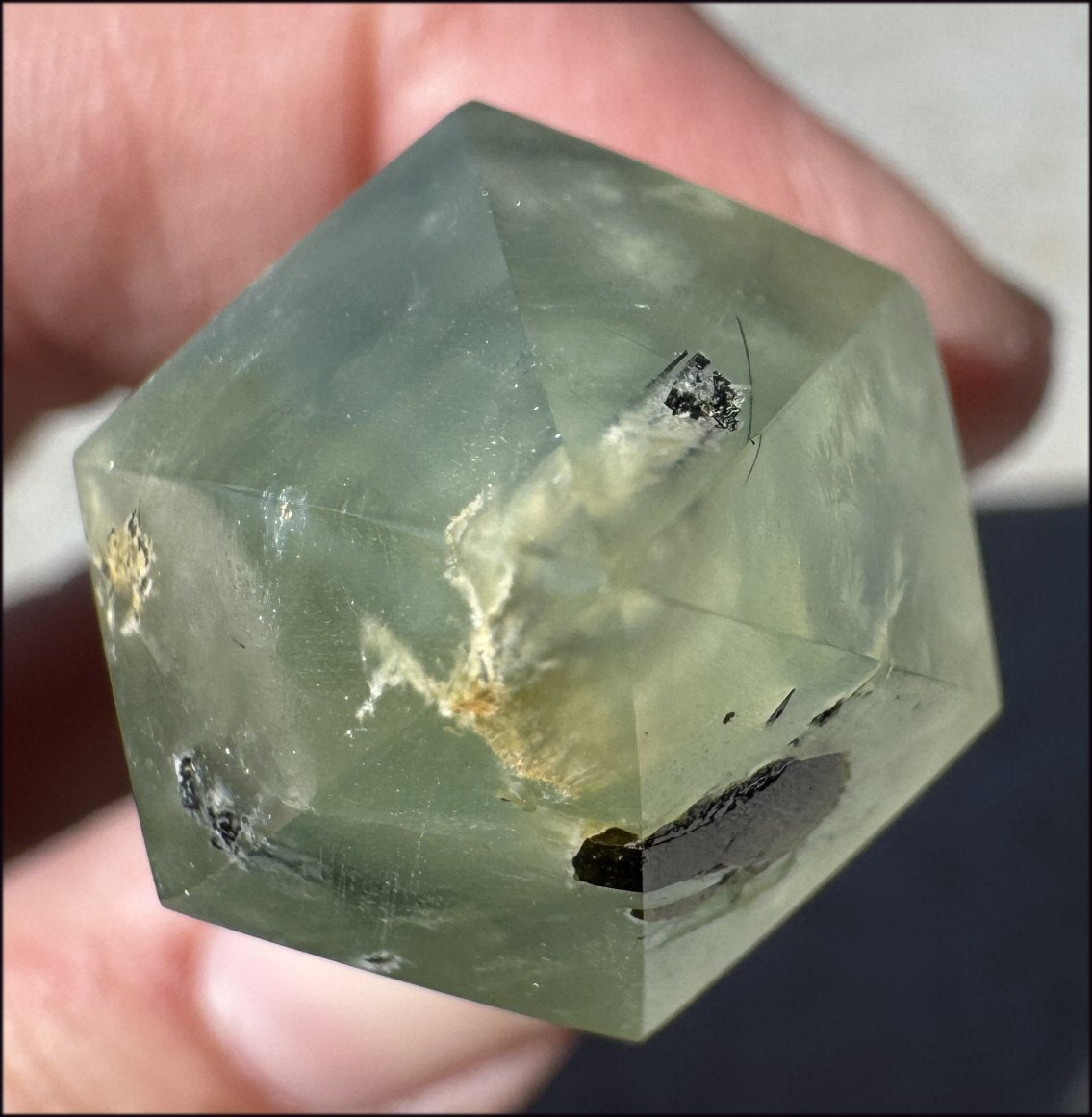 Prehnite Obelisk / Standing Stone with Epidote, Amphibole inclusions, Vugs